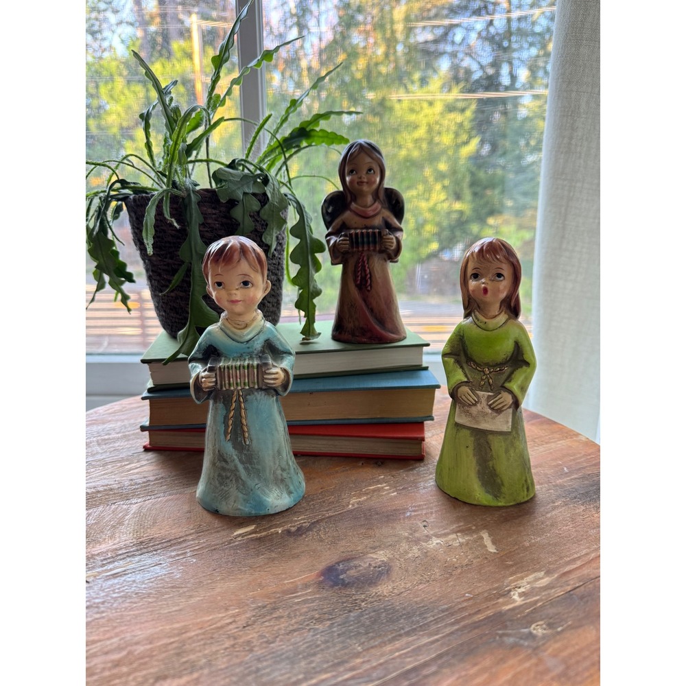 Vintage Christmas Angel Choir Figurines Set of 3 Mid Century Holiday Decor Multi
